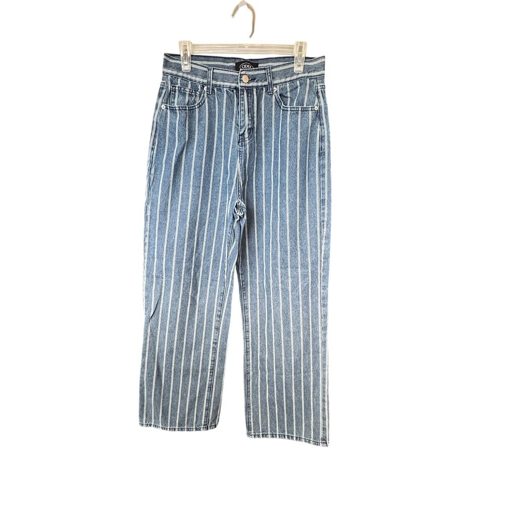 Cider blue pinstripe wide leg baggy jeans